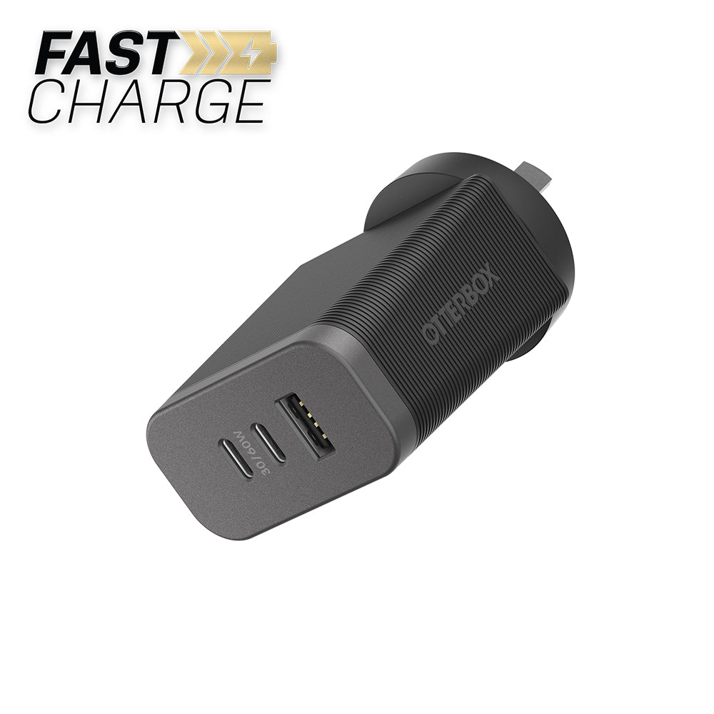 OtterBox Premium Pro Fast Charge - 3 Port GaN Wall Charger 72W (USB-C 30W x 2 + USB-A 12W)